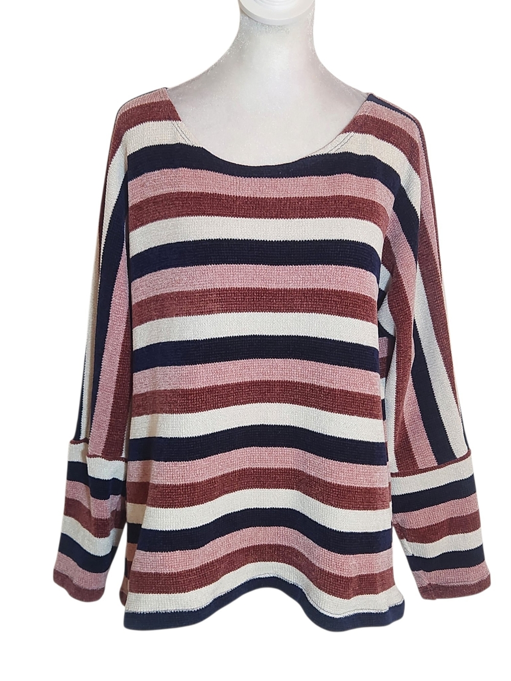 Chenault Pink and Navy Striped Chenille Pullover Size Large